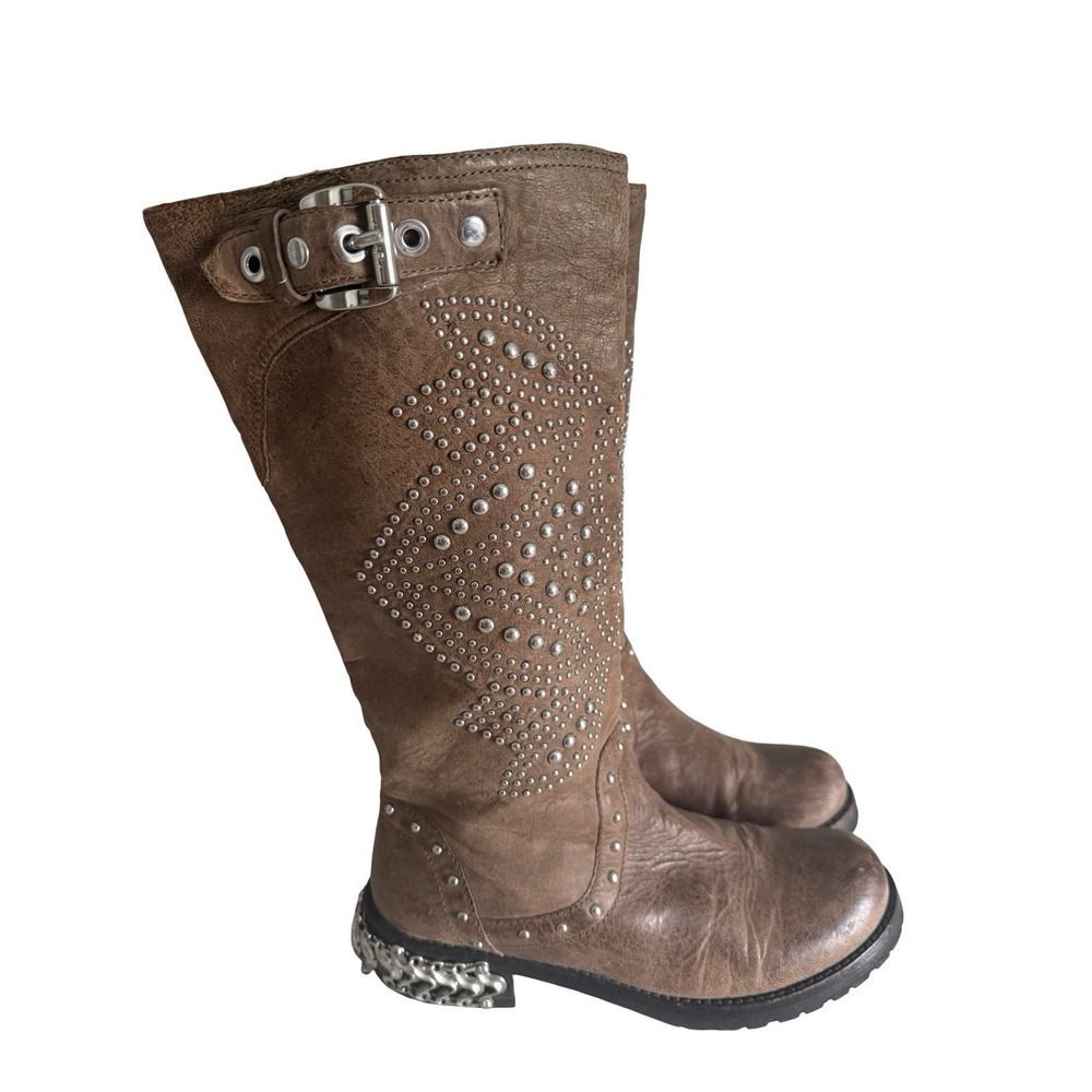 Donald J Pliner Mac Leather Studded Boots Brown Women Size 7.5